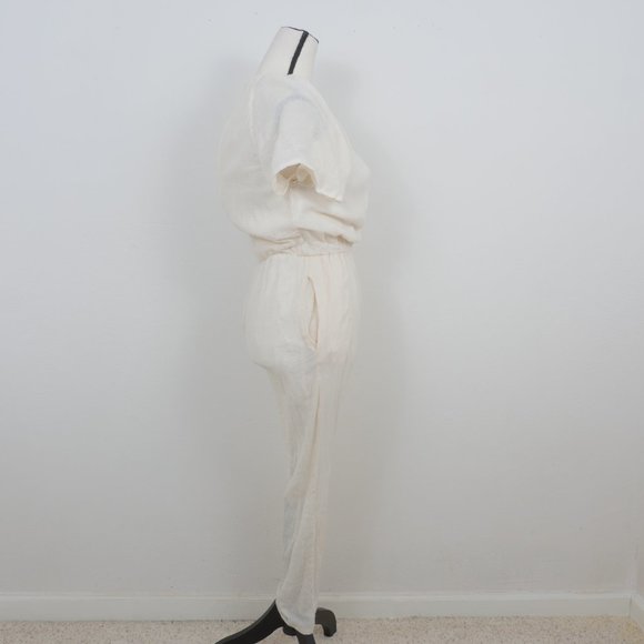 Objects Without Meaning Cream Gauze Short Sleeve Skinny Leg Size Small Jumpsuit - Picture 7 of 16